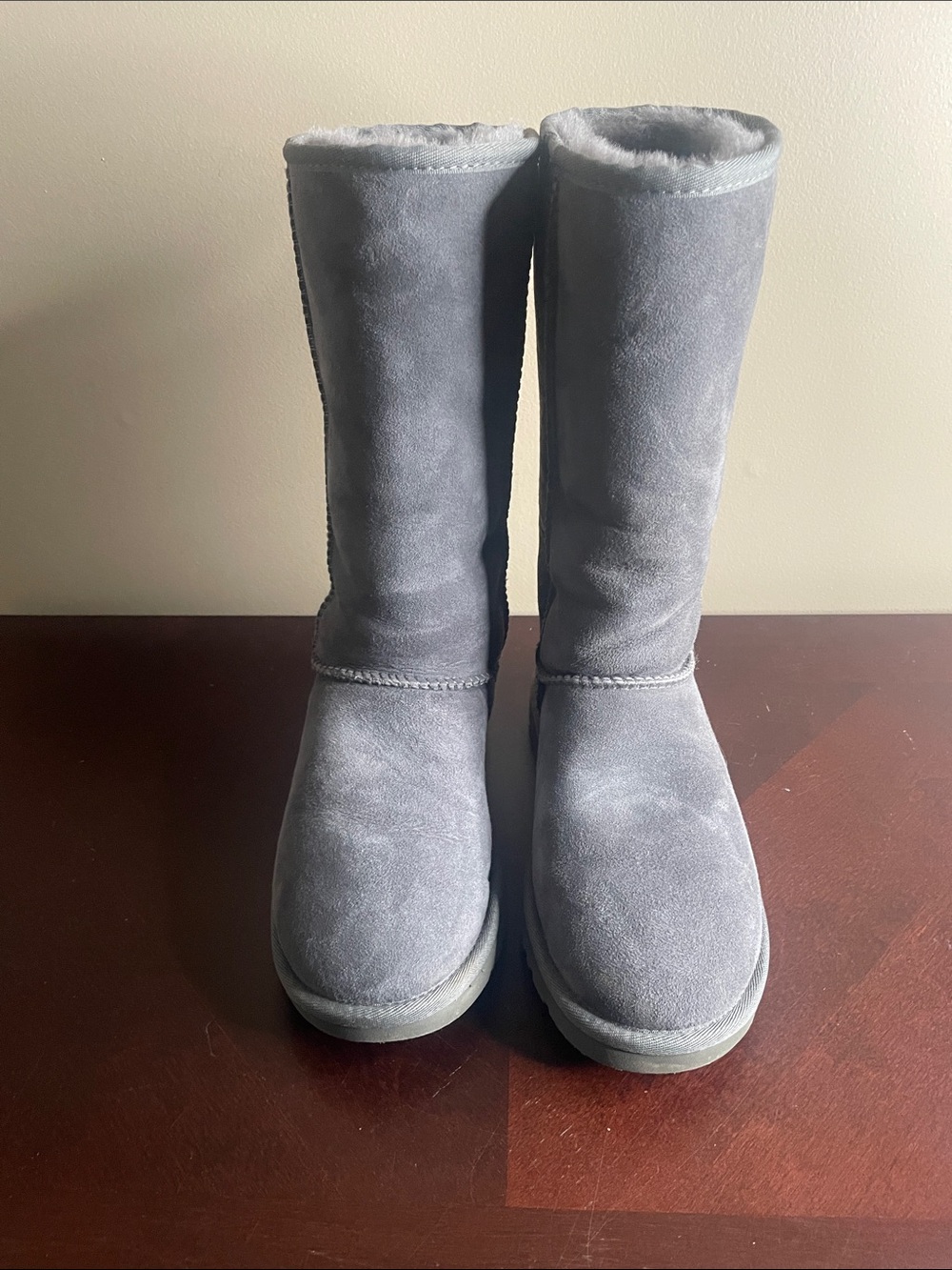 UGG Women's Tall Shearling Lined Suede Boots in Light Gray